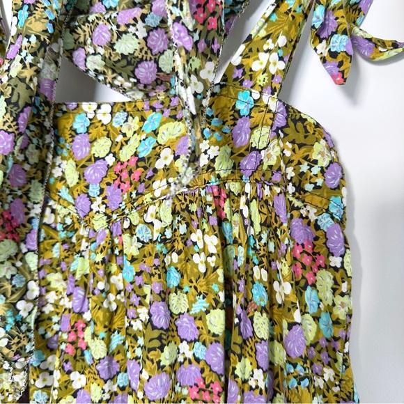 Vintage Handmade Midi Dress Size UK 6 XS Green Floral Trapeze Sleeveless - Picture 6 of 13